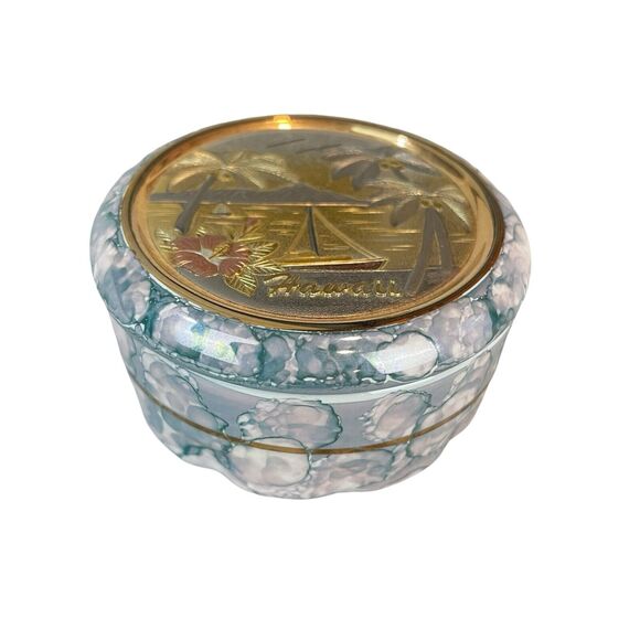 The Art Of Chokin Hawaii Jewelry Trinket Box 24K Gold Edged Aloha Made In Japan - Picture 2 of 8